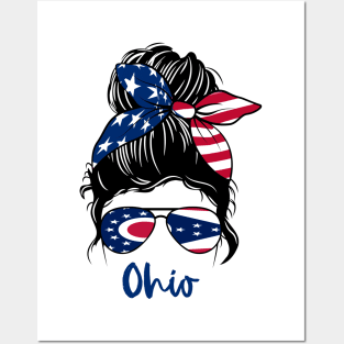 Ohio girl Messy bun , American Girl , Ohio Flag Posters and Art